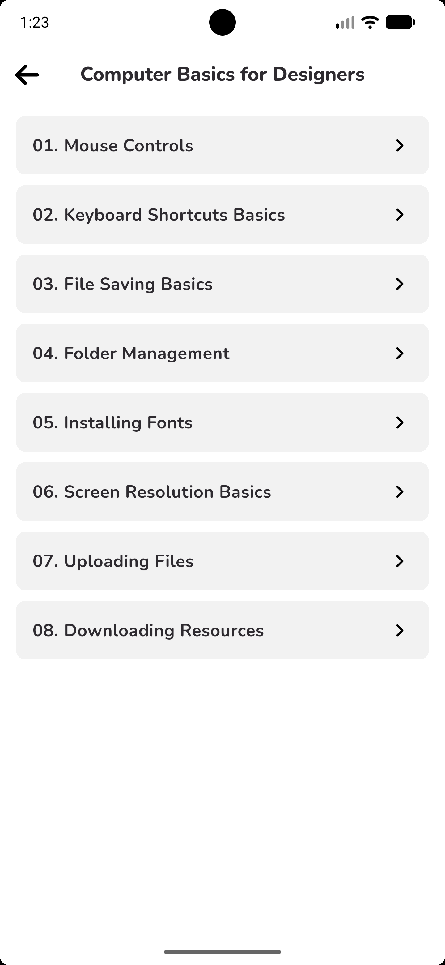 Illustrator Guide computer basics for designers lesson list